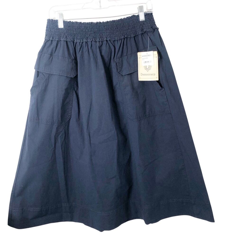 Democracy NWT Women's Navy Blue Stretch Waist Pull-On Midi Skirt Size Medium